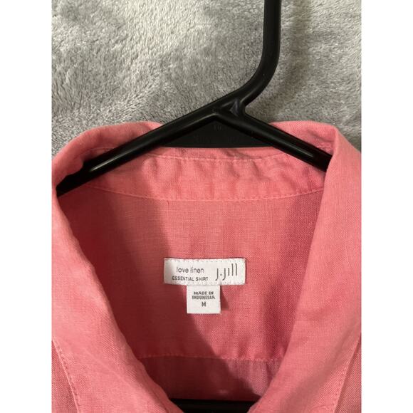 J Jill Love Linen Blouse Shirt Coral Womens Sz Medium Long Sleeve Classic - Picture 3 of 10